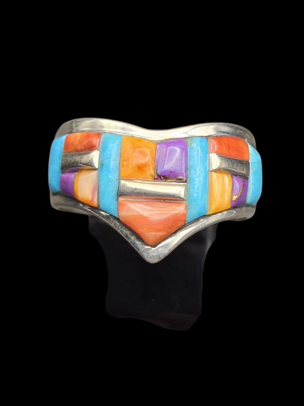 Multicolor Inlay Ring - Turquoise, Orange & Purple 10